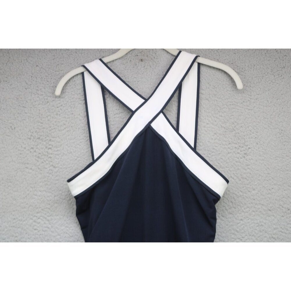 Ann Taylor Navy/White Jumpsuit-Size 6-Strappy-Nautical-Stretchy-Back Zip - Picture 2 of 11